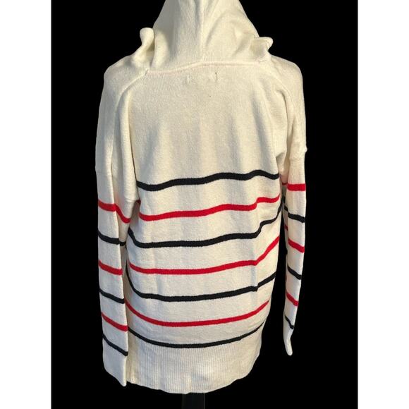 Rachel‎ Zoe White With Stripes Long Sleeve Hooded Pullover Sweater Womens Size M - Picture 4 of 5